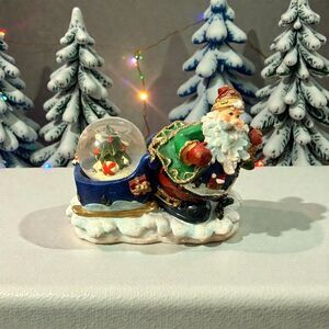 Vintage Polystone Christmas Waterball | Santa Clause & His Sleigh And Tree